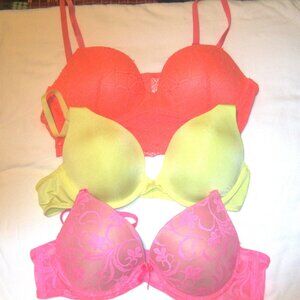 Elegant Women's Bra Trio - Coral, Yellow, Pink